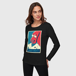 Лонгслив хлопковый женский Zoidberg: Why not?, цвет: черный — фото 2