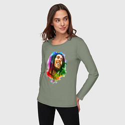 Лонгслив хлопковый женский Улыбающийся Боб Марли, цвет: авокадо — фото 2