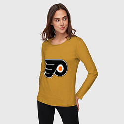 Лонгслив хлопковый женский Philadelphia Flyers, цвет: горчичный — фото 2