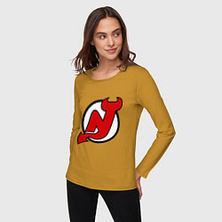 Лонгслив хлопковый женский New Jersey Devils, цвет: горчичный — фото 2