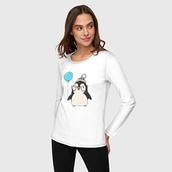 Лонгслив хлопковый женский Пингвин-мальчик с шариком, цвет: белый — фото 2