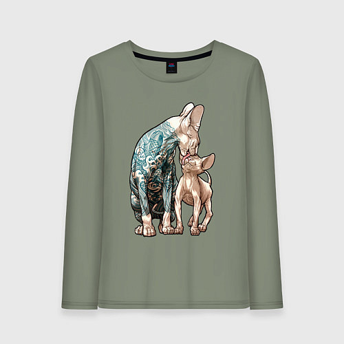 Женский лонгслив Кошки сфинксы / Авокадо – фото 1