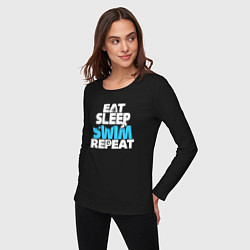 Лонгслив хлопковый женский Eat sleep swim repeat, цвет: черный — фото 2