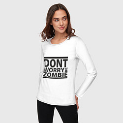 Лонгслив хлопковый женский Dont worry be zombie, цвет: белый — фото 2