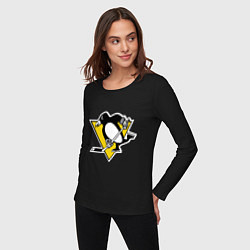 Лонгслив хлопковый женский Pittsburgh Penguins, цвет: черный — фото 2