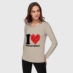 Лонгслив хлопковый женский I love volleyball - Я люблю волейбол, цвет: миндальный — фото 2