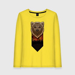 Лонгслив хлопковый женский Медведь: владыка леса, цвет: желтый