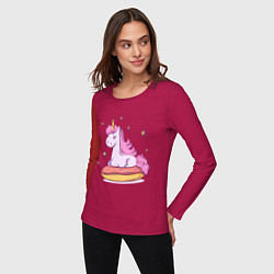 Лонгслив хлопковый женский Единорог на пончике, цвет: маджента — фото 2