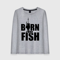 Лонгслив хлопковый женский Born to fish, цвет: меланж