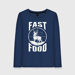 Лонгслив хлопковый женский FAST FOOD олень в прицеле, цвет: тёмно-синий