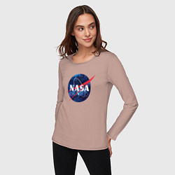 Лонгслив хлопковый женский NASA: Cosmic Logo, цвет: пыльно-розовый — фото 2