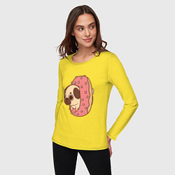 Лонгслив хлопковый женский Мопс-пончик, цвет: желтый — фото 2