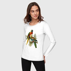 Лонгслив хлопковый женский Тропические попугаи, цвет: белый — фото 2