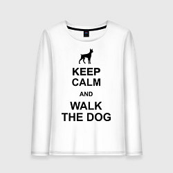 Лонгслив хлопковый женский Keep Calm & Walk the dog, цвет: белый