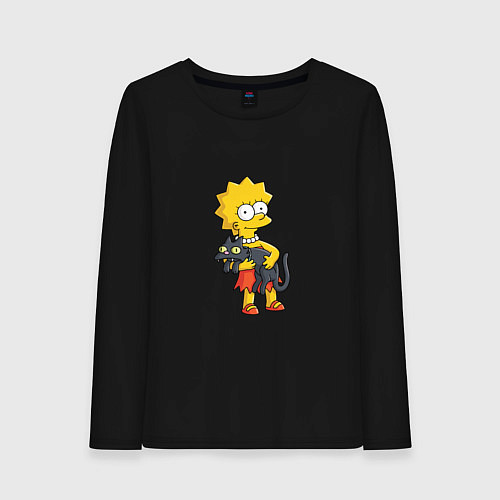 Женский лонгслив Лиза Симпсон и кот / Черный – фото 1