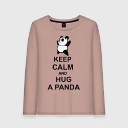 Лонгслив хлопковый женский Keep Calm & Hug A Panda, цвет: пыльно-розовый