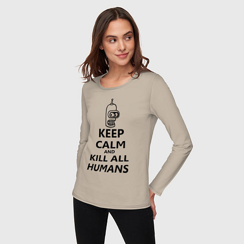 Женский лонгслив Keep Calm & Kill All Humans / Миндальный – фото 3