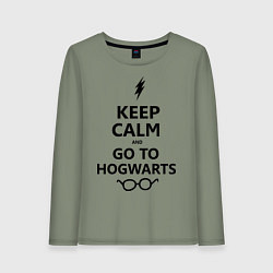 Лонгслив хлопковый женский Keep Calm & Go To Hogwarts, цвет: авокадо