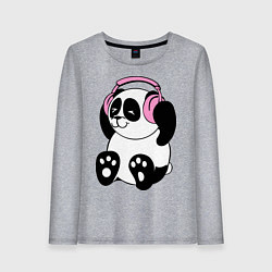 Лонгслив хлопковый женский Panda in headphones панда в наушниках, цвет: меланж