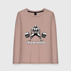 Лонгслив хлопковый женский Train hard тренируйся усердно, цвет: пыльно-розовый