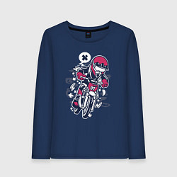 Лонгслив хлопковый женский Уличный мотоциклист, цвет: тёмно-синий