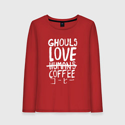 Лонгслив хлопковый женский Ghouls Love Coffee, цвет: красный