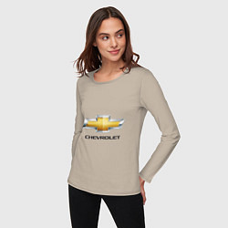 Лонгслив хлопковый женский Chevrolet логотип, цвет: миндальный — фото 2