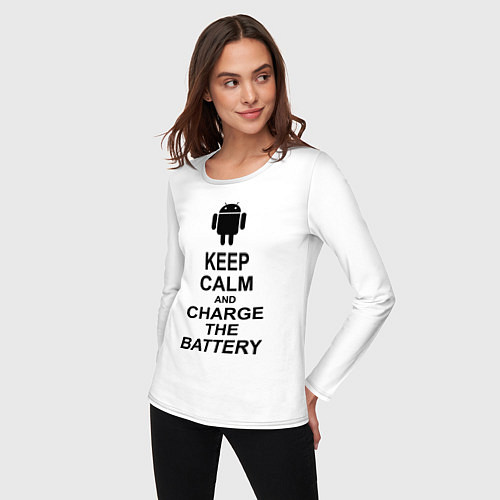 Женский лонгслив Keep Calm & Charge The Battery (Android) / Белый – фото 3