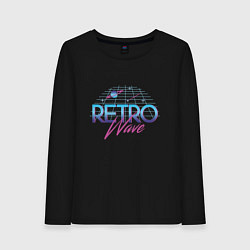 Лонгслив хлопковый женский Retrowave Spacetraveling, цвет: черный