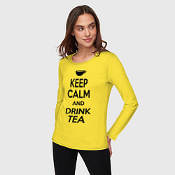 Лонгслив хлопковый женский Keep Calm & Drink Tea, цвет: желтый — фото 2