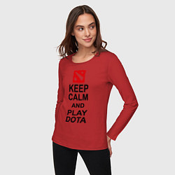 Лонгслив хлопковый женский Keep Calm & Play Dota, цвет: красный — фото 2