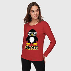 Лонгслив хлопковый женский SWAG Penguin, цвет: красный — фото 2