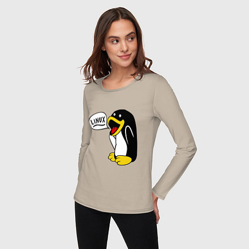 Женский лонгслив Пингвин: Linux / Миндальный – фото 3