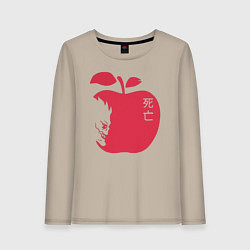 Лонгслив хлопковый женский Тетрадь Смерти - Рюк и яблоко, цвет: миндальный