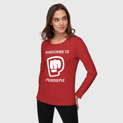 Женский лонгслив Subscribe to PewDiePie / Красный – фото 3