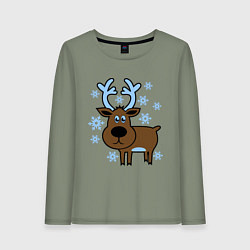 Женский лонгслив Олень и снежинки