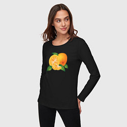 Лонгслив хлопковый женский Апельсины, цвет: черный — фото 2