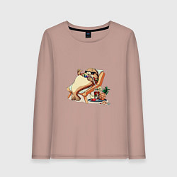 Лонгслив хлопковый женский Отдыхай как тюлень, цвет: пыльно-розовый