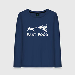 Лонгслив хлопковый женский Fast food белый, цвет: тёмно-синий