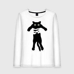 Лонгслив хлопковый женский Черный кот в руках, цвет: белый