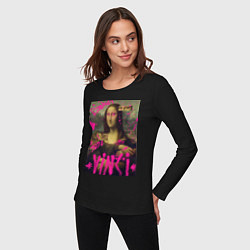 Лонгслив хлопковый женский Мона Лиза Граффити, цвет: черный — фото 2