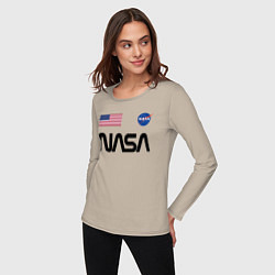 Лонгслив хлопковый женский NASA НАСА, цвет: миндальный — фото 2