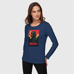 Лонгслив хлопковый женский Godzilla, цвет: тёмно-синий — фото 2