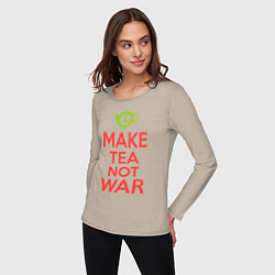 Лонгслив хлопковый женский Make tea not war, цвет: миндальный — фото 2