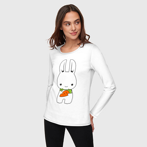 Женский лонгслив Зайчик с морковкой / Белый – фото 3