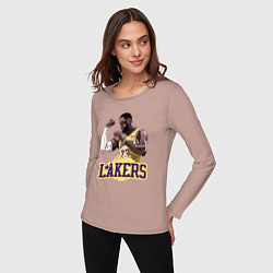 Лонгслив хлопковый женский LeBron - Lakers, цвет: пыльно-розовый — фото 2