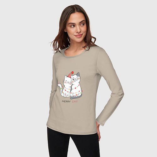 Женский лонгслив Merry Cat / Миндальный – фото 3