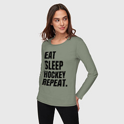 Лонгслив хлопковый женский EAT SLEEP HOCKEY REPEAT, цвет: авокадо — фото 2