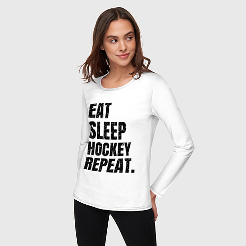 Женский лонгслив EAT SLEEP HOCKEY REPEAT / Белый – фото 3