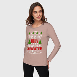 Лонгслив хлопковый женский My ugly christmas sweater, цвет: пыльно-розовый — фото 2